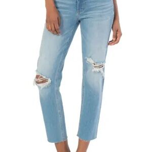 KUT from the Kloth Rachael Fab Ab Ripped High Waist Raw Hem Mom Jeans